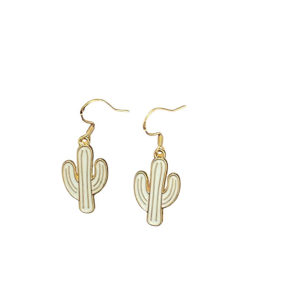 Gold and Cream Cactus Dangle Earrings